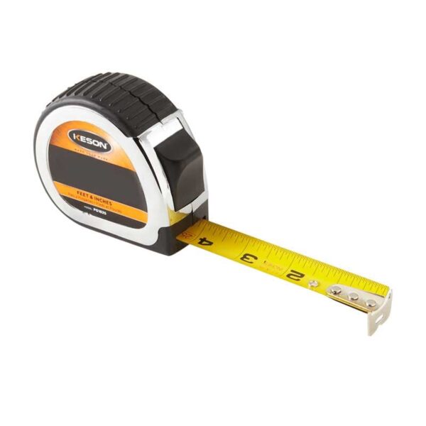 Keson 16' Nylon-Coated Steel Tape, Ft/Inchs, Chrome Coated, Rubber Grip