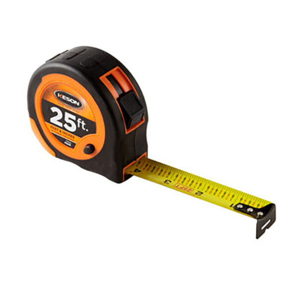 Keson 25' Nylon-Coated Steel Tape, Ft/Tenths, Chrome Coated, Rubber Grip