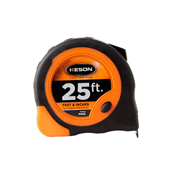 Keson 25' Nylon-Coated Steel Tape, Ft/Tenths, Chrome Coated, Rubber Grip - Image 2